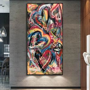 Originale astratto colorato appendere la parete cuori pittura a olio arte su tela vibrante opera d'arte di strada stile di arte della parete decorazione di belle arti - Product Image 2