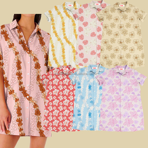Robes chemises imprimées hawaïennes personnalisées OEM pour femmes, robes d'été pour femmes en gros, longueur genou - Product Image 1