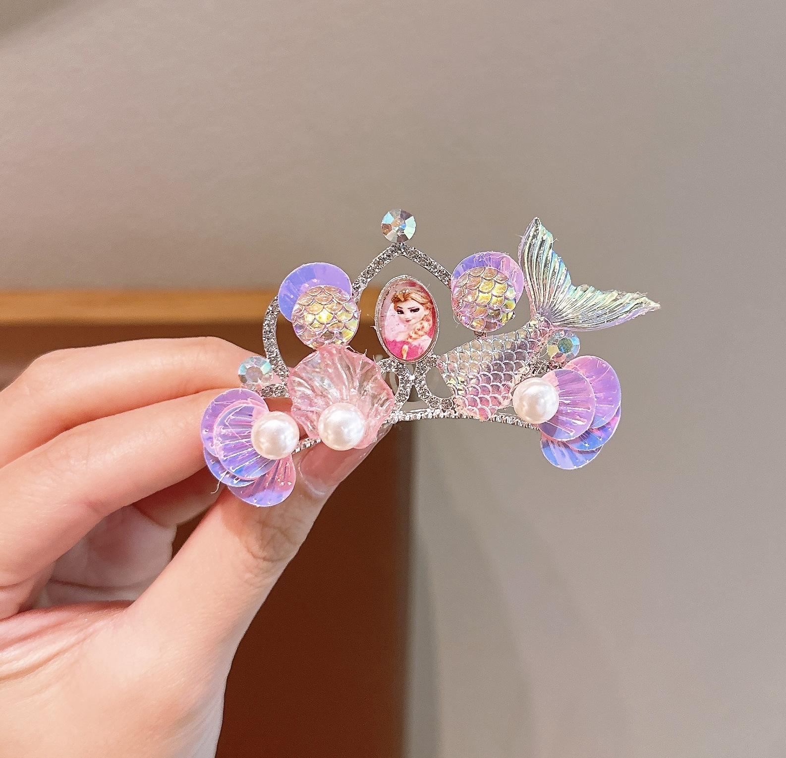 4# pink princess crown hair comb