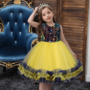 Girls <b>Sequined</b> Tulle Dress A-Line Princess Wedding Party Dress For Children Summer Formal Wear Yellow Green Blue Pink <b>Red</b> - Product Image 3