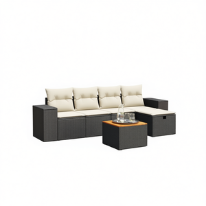 Set Divano da Giardino Moderno in Rattan, Arredamento da Esterno per Patio, Divano a 6 Posti in Vimini Nero dal Design Contemporaneo con Vano Contenitore - Product Image 1