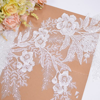 Dentelle de mariée de luxe appliquée, paillettes de fleurs, bordure de perles, broderie de mariage brillante, garniture en dentelle de fleurs, vente en gros