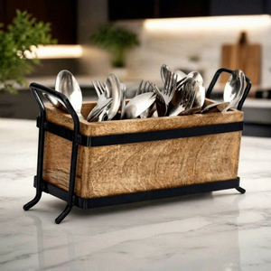 Handmade Mango Wood <b>Kitchen</b> Utensil <b>Caddy</b>: Farmhouse Organizer - Product Image 1