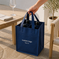 Sacs de courses réutilisables en non-tissé, porte-vin pour 4 bouteilles, sac fourre-tout personnalisé avec séparateurs et poignées courtes pour emballage cadeau de cave à vin