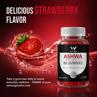 Gummies à l'ashwagandha pour le bien-être, saveur fraise, végétaliennes, sans OGM, complément alimentaire, OEM, marque privée