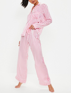 Di alta Qualità OEM Donna Personalizzata Blu E Bianco A Strisce di Raso Lungo di Usura di Sonno Camicie da Notte Per Le Signore - Product Image 4