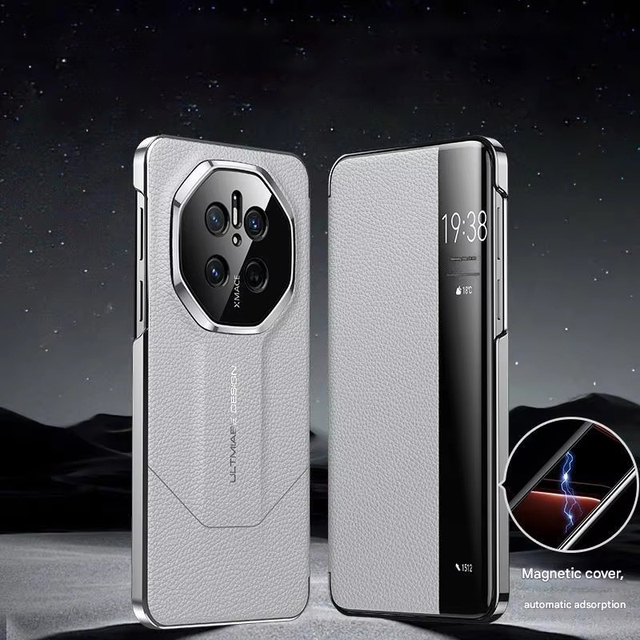 Luxury Magnetic Smart Window View Genuine Leather Flip Case for Huawei Mate 70 Pro+ /70 Pro / RS All-inclusive Protection Cover
