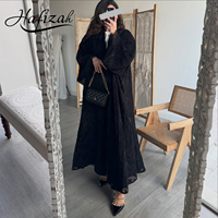 Abaya Hafizah en dentelle noire et sequins, robe longue traditionnelle musulmane pour femme, robe modeste longue jusqu'au sol pour la prière de l'Aïd