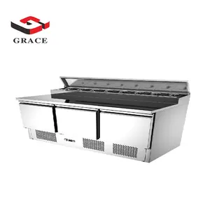 Balcão de Salada Bar refrigerado comercial de Design moderno com Expositor em Aço Inoxidável e Saladette Top