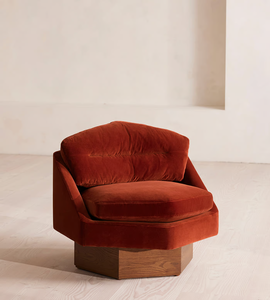 Tối giản cổ điển độc đáo lục giác phòng khách ghế bành nhung vải giải trí phòng chờ rắn sồi xoay ghế sofa - Product Image 2