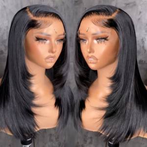 Peluca con cierre de encaje HD con corte de pelo de mariposa, pelo <span class=keywords><strong>brasileño</strong></span> Natural prearrancado 4x6, peluca negra sin pegamento para mujer, encaje transparente - Product Image 3