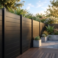 Panneaux de clôture modernes de luxe en alliage d'aluminium à lattes horizontales 1,8 m, noirs thermolaqués, semi-privés, pour jardin résidentiel