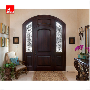Porte d'entrée principale en bois massif de luxe pour homme, design traditionnel à double porte, arche rayonnante, porte extérieure à battants pour villa - Product Image 5