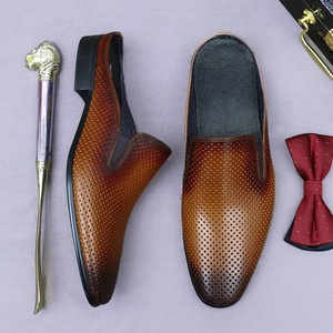 Pantuflas de Cuero Genuino con Punta Cerrada, Pantuflas Casuales de Cuero Vacuno Semi-cubiertas para Hombre, Zapatos Retro para Hombre - Product Image 3