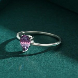 S925 Silver Women's Pear Cut Pink <b>Crystal</b> <b>Ring</b> Bezel Setting Classic Gemstone <b>Ring</b> Everyday Wear - Product Image 3