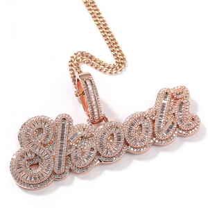 DIY Customized Iced <strong>T</strong> Shape Baguette Zircon Diamond <strong>Initial</strong> <strong>Necklace</strong> - Product Image 5