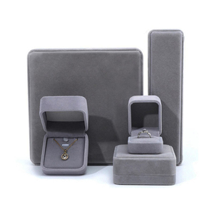 Wholesale Factory OEM ODM Gray Flocked Velvet Jewelry <b>Box</b> Set Custom Logo <b>Ring</b> Earring Necklace Luxury Gift Packaging <b>Ring</b> <b>Box</b> - Product Image 3