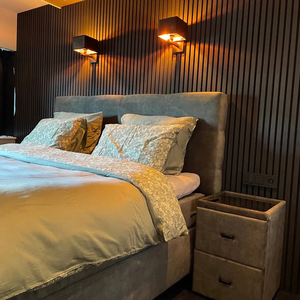 Akupanel Pet Acoustic gỗ Veneer Panel MDF slat cao cách âm thuận lợi hệ số hấp thụ âm thanh thiết kế hiện đại - Product Image 1