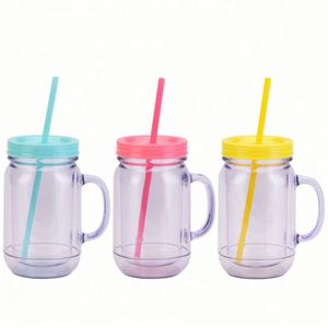 Gobelet isotherme 20oz à double paroi en plastique, type Mason Jar, pré-percé pour globe de neige, personnalisable DIY, écologique et réutilisable, maintien thermique 12-24h - Product Image 2