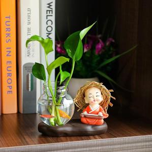Resin Little Buddha <strong>Monk</strong> Figures With Flower Arrangements Hydroponic Green Dill Vase - Product Image 5