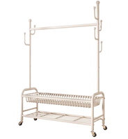 Porte-vêtements métallique à double niveau, robuste en acier au carbone, support de rangement autoportant renforcé avec cintres pour dortoir