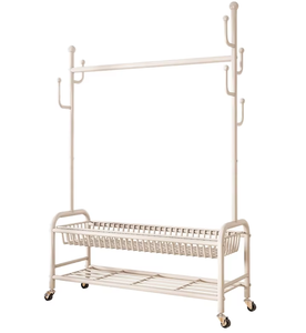 Indoor Household Double-Tiered Metal Clothes <strong>Rack</strong> Thickened Reinforced <strong>Drying</strong> <strong>Rack</strong> with Coat Hanger for Dormitory Storage - Product Image 1
