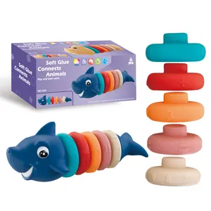 Montessori Baby Toys 2023 Fine Motor Skills Shark Colorful Connects Stacker Toy Stacking Sensory Counting Toy For Toddlers