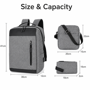 Mochila para portátil, mochila de viaje para oficinistas, puerto de carga USB, mochila para computadora de negocios, mochila de viaje transpirable, juego de 3 piezas. - Product Image 5