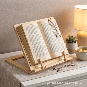 Wooden Foldable Book Display Rack <b>Desktop</b> Recipe Magazine Holder Solid Wood Multi Angle Reading Stand - Product Image 3