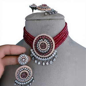 Designer Precision Finish Premium Vibe <b>Silver</b> Polish CZ Pearls Look <b>Choker</b> Set With Earrings Party Wedding Collection for Women - Product Image 2