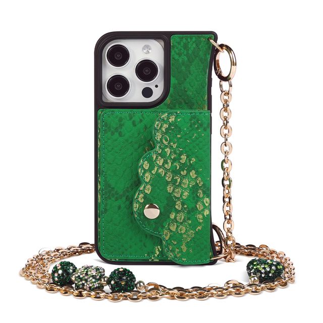Premium Phone Cover for iPhone 16 15 14 13 12 Pro Max Python Pattern Vegan Leather Card Holder Phone Case Style Bag With Strap