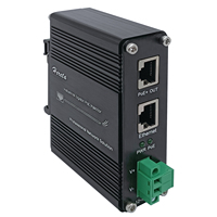 Injecteur PoE+ industriel durci à 2 ports Gigabit, entrée 12-48VDC, montage mural sur rail DIN, boîtier en aluminium (30W)