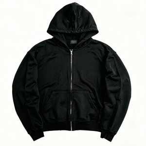 Sudadera con Capucha para Hombre, Negra, de Algodón y Felpa, con Cierre, Corte Regular, Color Sólido, con Bolsillo Delantero, para Otoño - Product Image 1