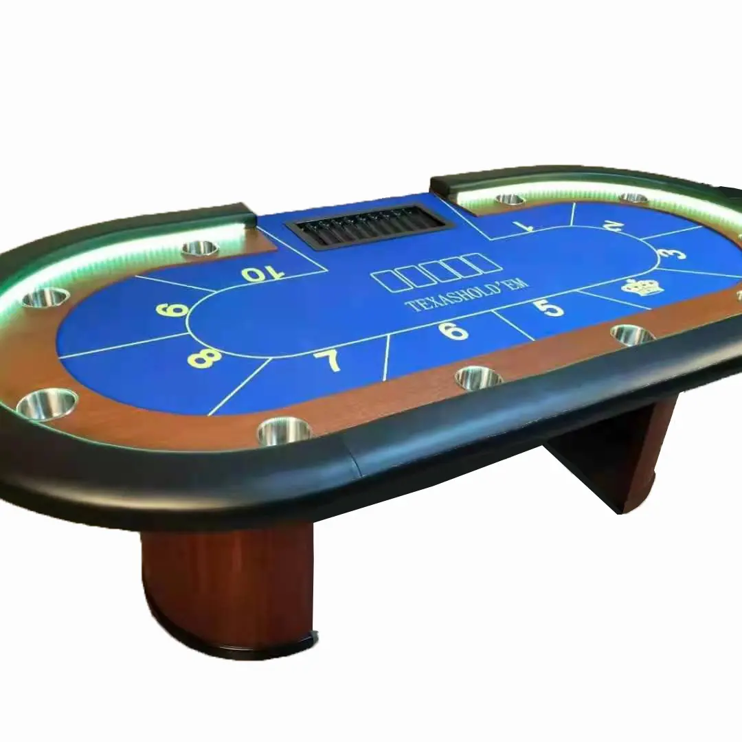 10 Orang Texas Hold Em Meja Poker Kasino Meja Bermain Kartu dengan Lampu LED Meja Judi