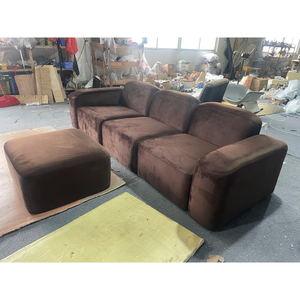 Modern Minimalist Sectional Modular 3 Seater Muse Burnt Recliner Velvet Tufted <b>L</b> <b>Shape</b> <b>Sofa</b> Brown Fabric <b>Sofa</b> - Product Image 3