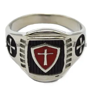 Hot Sale Crusade Knights Templar Men's Cross Red Shield Signet Ring