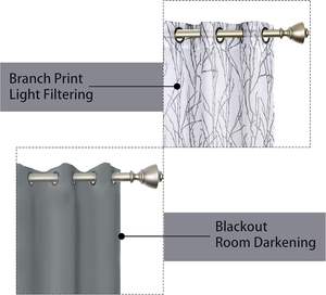 JA-Ensemble de 4 rideaux gris <span class=keywords><strong>clair</strong></span> de 37x84 pouces assortis, 2 pièces, impression de branches, rideaux de fenêtre occultants pour chambre à coucher - Product Image 4