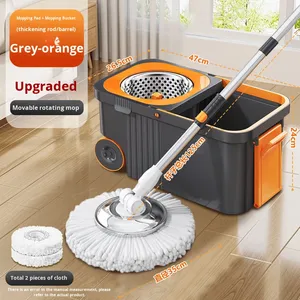 Juego de cubo y fregona giratoria para el hogar al por mayor con cesta extraíble, mango extensible de acero inoxidable y manos libres para limpieza - Product Image 4