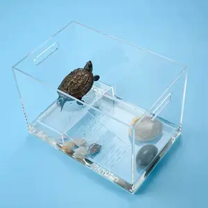亚克力甲鱼缸带日光浴床高透明家庭办公餐桌鱼缸有机玻璃定制