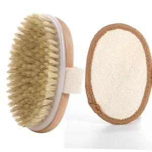 Top Quality oval wooden hand Cleaner Brush body Cleaning Brush For body Art with loofah pad for face cleaning