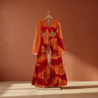 Ensemble 2 pièces imprimé bohème en mousseline : crop top et jupe longue fluide à col en V, respirant, pour femme, idéal pour l'été