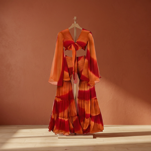 Printed Boho Chiffon 2-Piece Crop <b>Top</b> and Skirt Set V-Neck Flow Maxi Breathable for Outfit Summer Women - Product Image 4