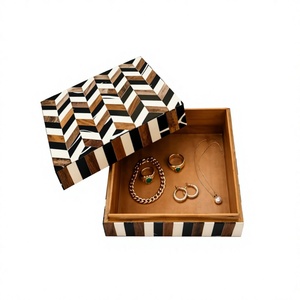 Exclusive Handmade Bone Inlay <b>Keepsake</b> <b>Box</b> Luxury Wooden Jewelry Organizer in Black & White Abstract Design for Jewelry - Product Image 2