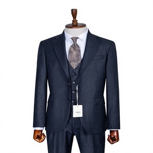 Costume d'affaires en laine bleu marine pour homme PERKS, simple boutonnage, col cranté, style britannique, infroissable, coupe classique - Product Image 1