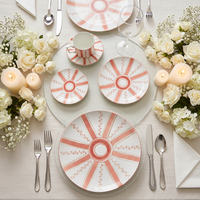 Service de table bohème en porcelaine fine peinte à la main, assiette de présentation vintage à rayures en céramique, tasse à café et bol en porcelaine pour mariage