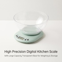 Timbangan Makanan Digital Bulat Warna Hijau Mint dengan Mangkuk Lepas Pasang, Layar LCD HD, dan Tombol Pengaturan untuk Memasak dan Memanggang