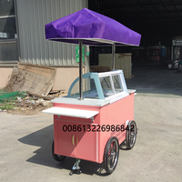 Chariot mobile de vente de glaces et de gelato LECONE Commercial Street, chariot à glaces, chariot de vente ambulant, congélateur en acier galvanisé 80-100L 220V 4 roues