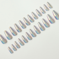 Ongles à presser en ABS prêts à l'emploi, effet miroir chromé, forme amande longue, couleurs assorties, lot de 24 pièces, certifiés CE, couvrance totale, artificiels