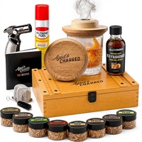 Kit de Ahumador para Cócteles de Whisky - Virutas de Madera de Roble Premium de EE. UU., Sirope Old Fashioned, 8 Sabores, Combustible de Butano, Caja de Regalo de Madera