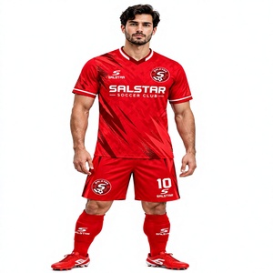 Maillot de football rouge à col en V, manches courtes, respirant, coupe athlétique, uniforme pour homme toutes saisons, impression sublimée, fabrication sur mesure - Product Image 1